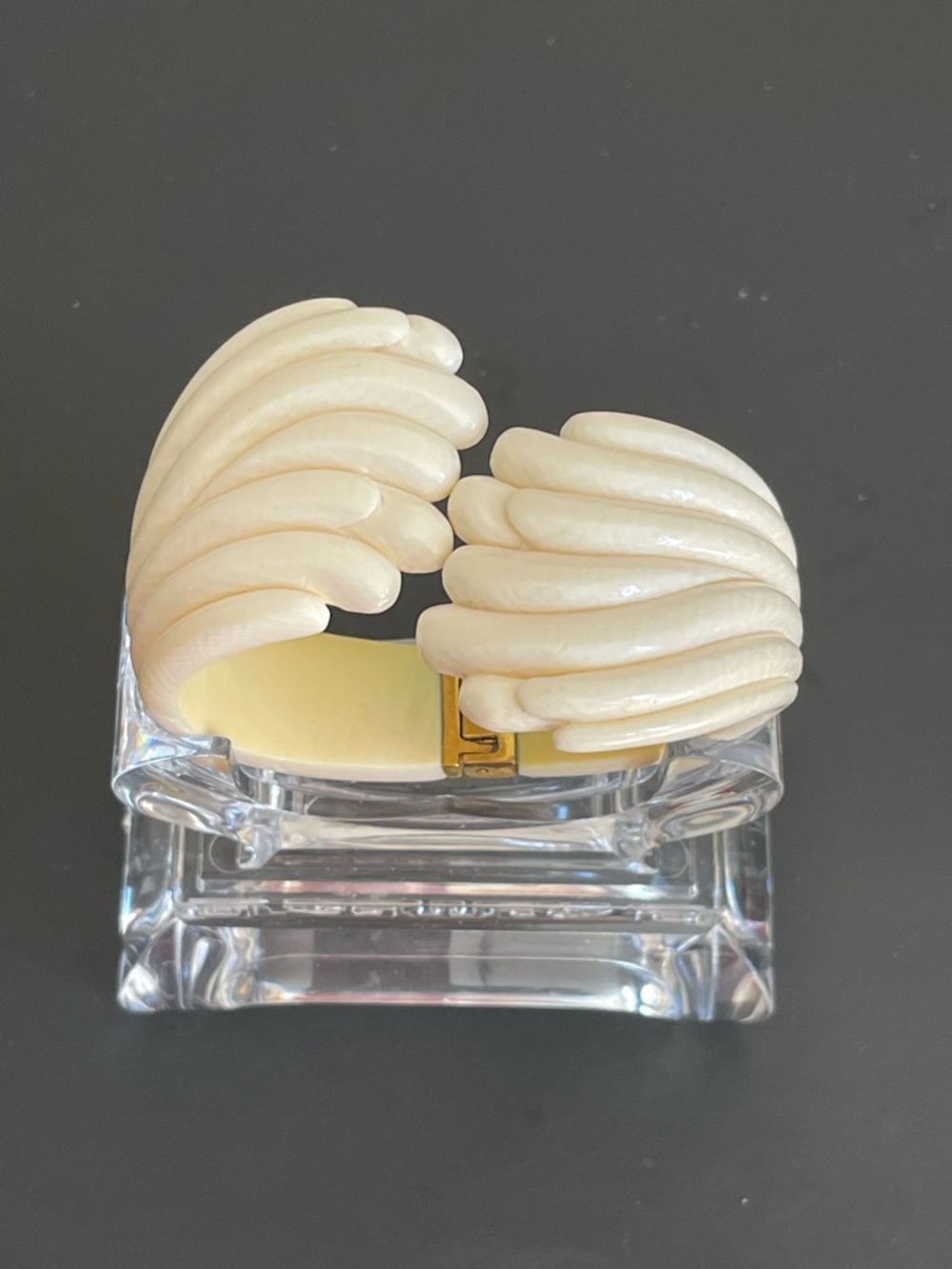 Vintage gold over silver hand carved genuine Ivory bangle bracelet. - Picture 3 of 14